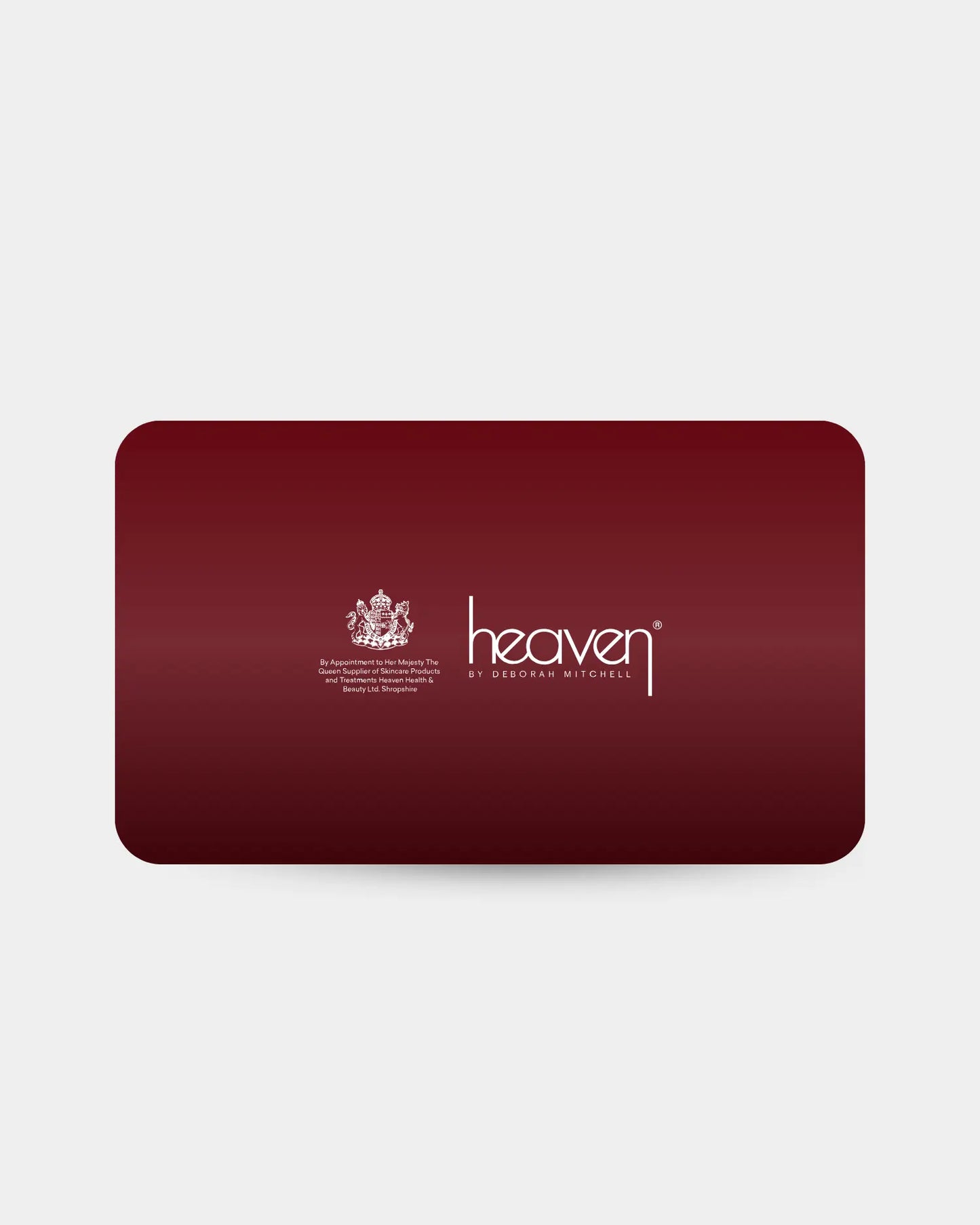 Red card with 'heaven' logo on a light gray background