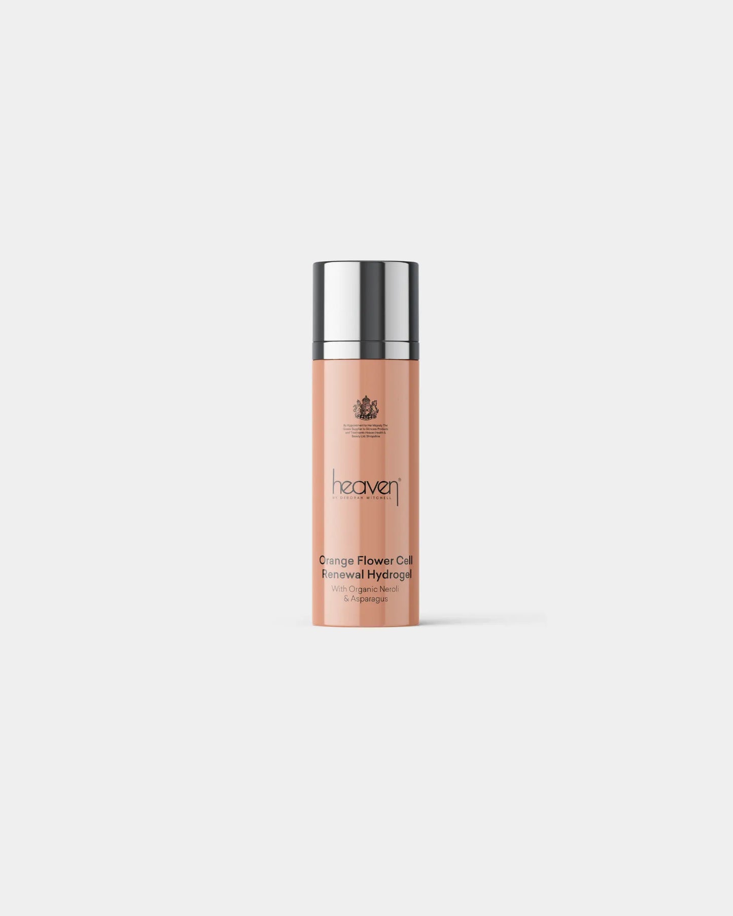 Orange Flower Cell Renewal Hydrogel sample in a peach bottle with a silver pump.
