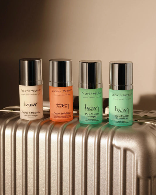 Luxury travel amenities skincare set by Heaven Skincare for glowing skin