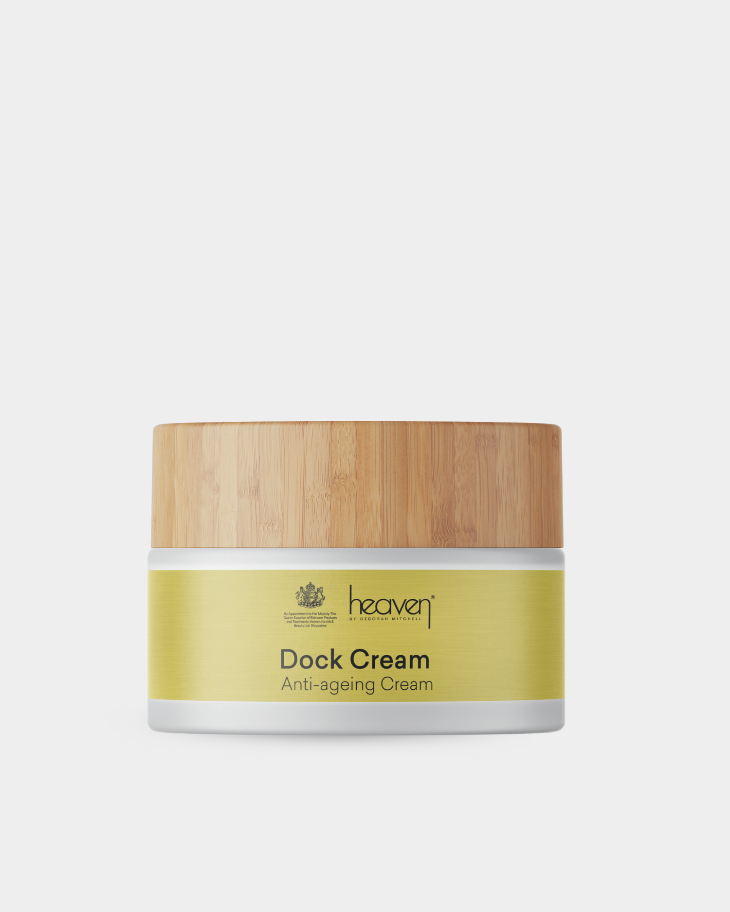 Anti-aging cream jar with wooden lid on a light gray background