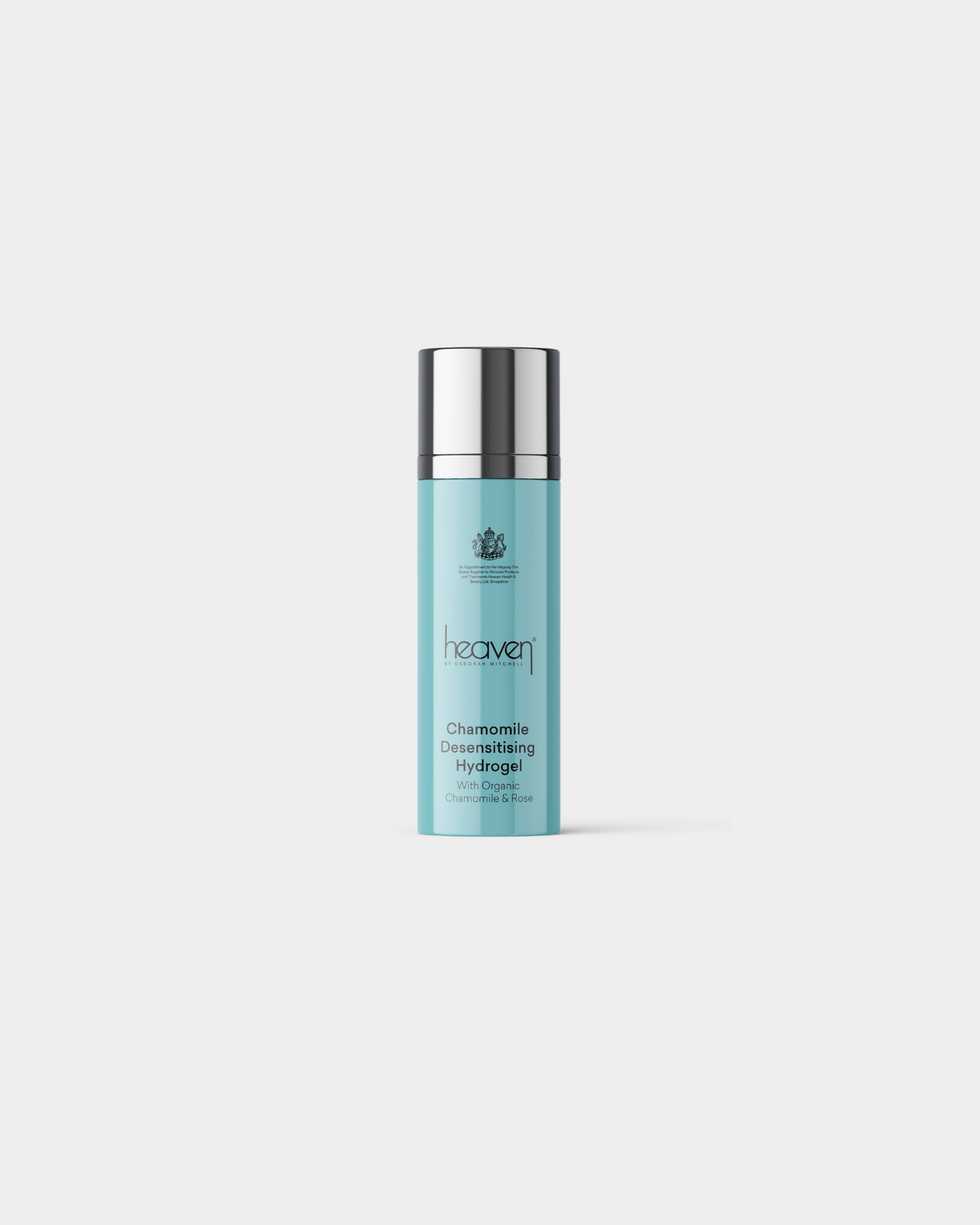 Heaven Chamomile Desensitising Hydrogel in a light blue bottle with a silver cap.
